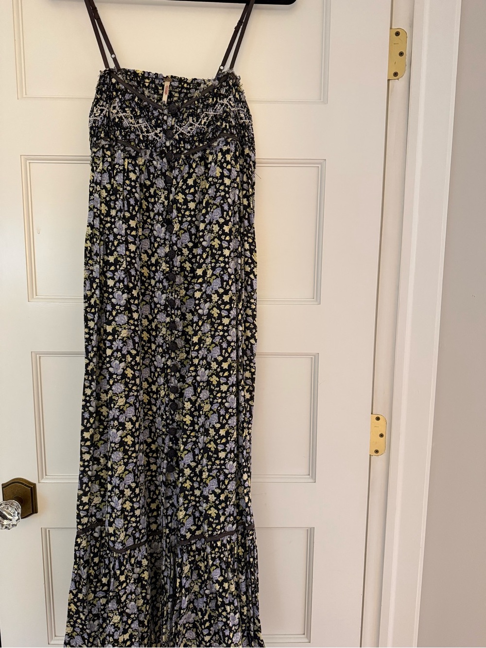 Free People - Black Floral Smocked Maxi Dress - Size XS